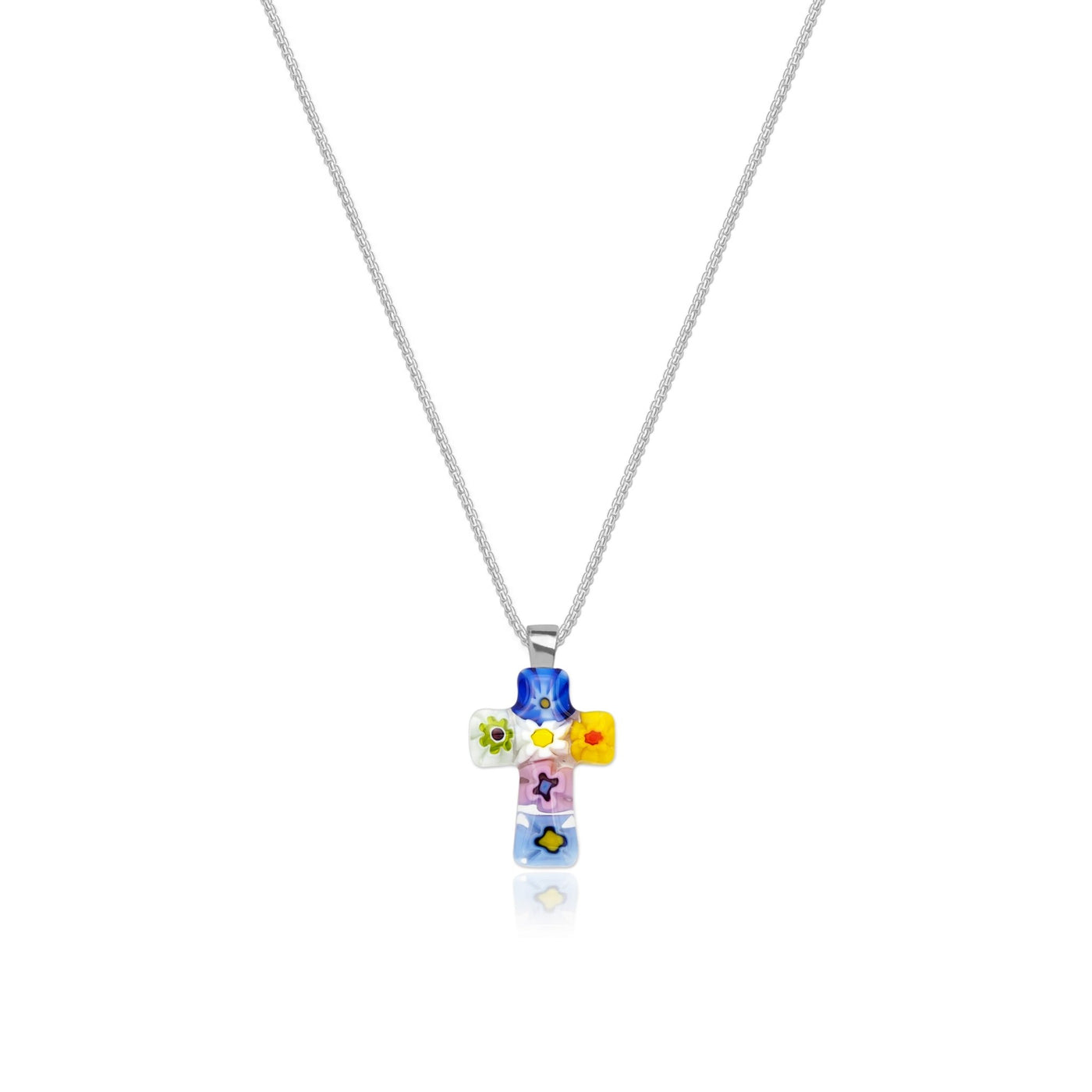 Tiny Cross in Bloom Necklace - 1mm 925 Sterling Silver [Free upgrade] - Pendant Necklace