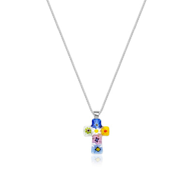 Tiny Cross in Bloom Necklace - 1mm 925 Sterling Silver [Free upgrade] - Pendant Necklace