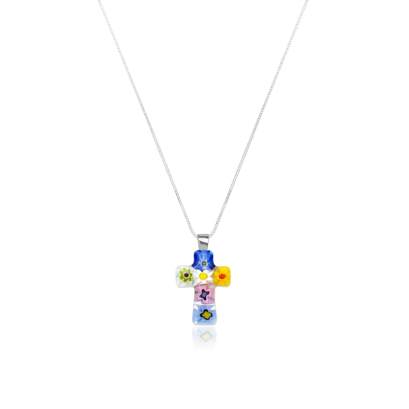 Tiny Cross in Bloom Necklace - 1mm 925 Sterling Silver [Free upgrade] - Pendant Necklace