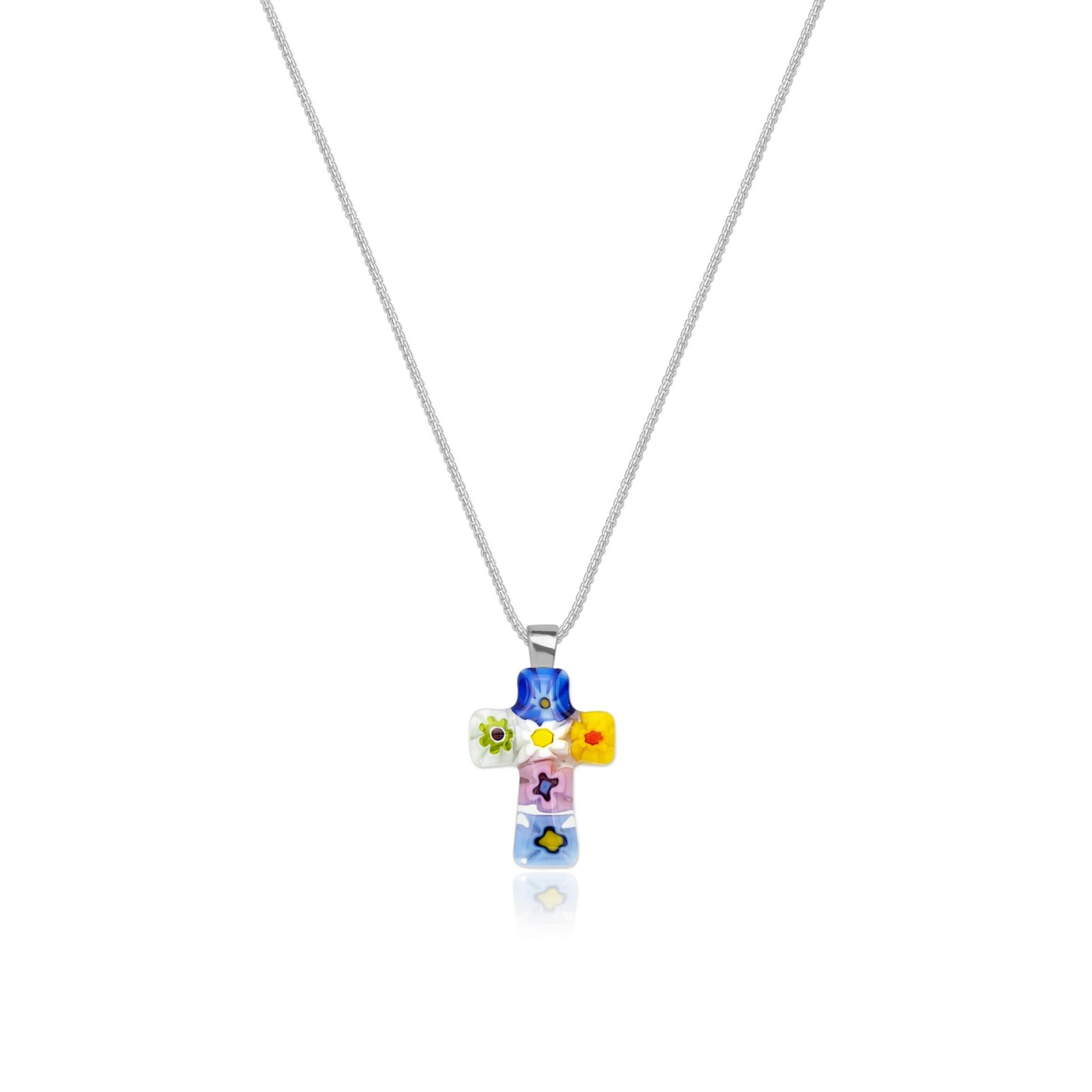 Tiny Cross in Bloom Necklace - 1mm 925 Sterling Silver [Free upgrade] - Pendant Necklace