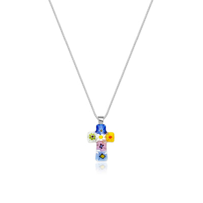 Tiny Cross in Bloom Necklace - 1mm 925 Sterling Silver [Free upgrade] - Pendant Necklace