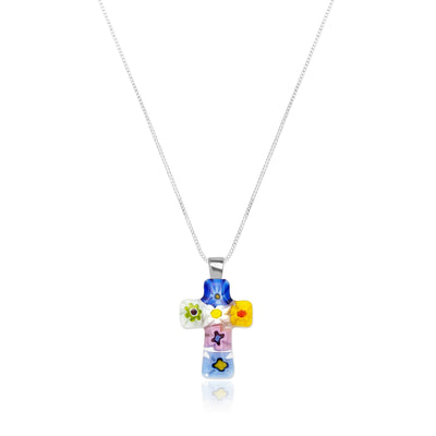 Tiny Cross in Bloom Necklace - 1mm 925 Sterling Silver [Free upgrade] - Pendant Necklace