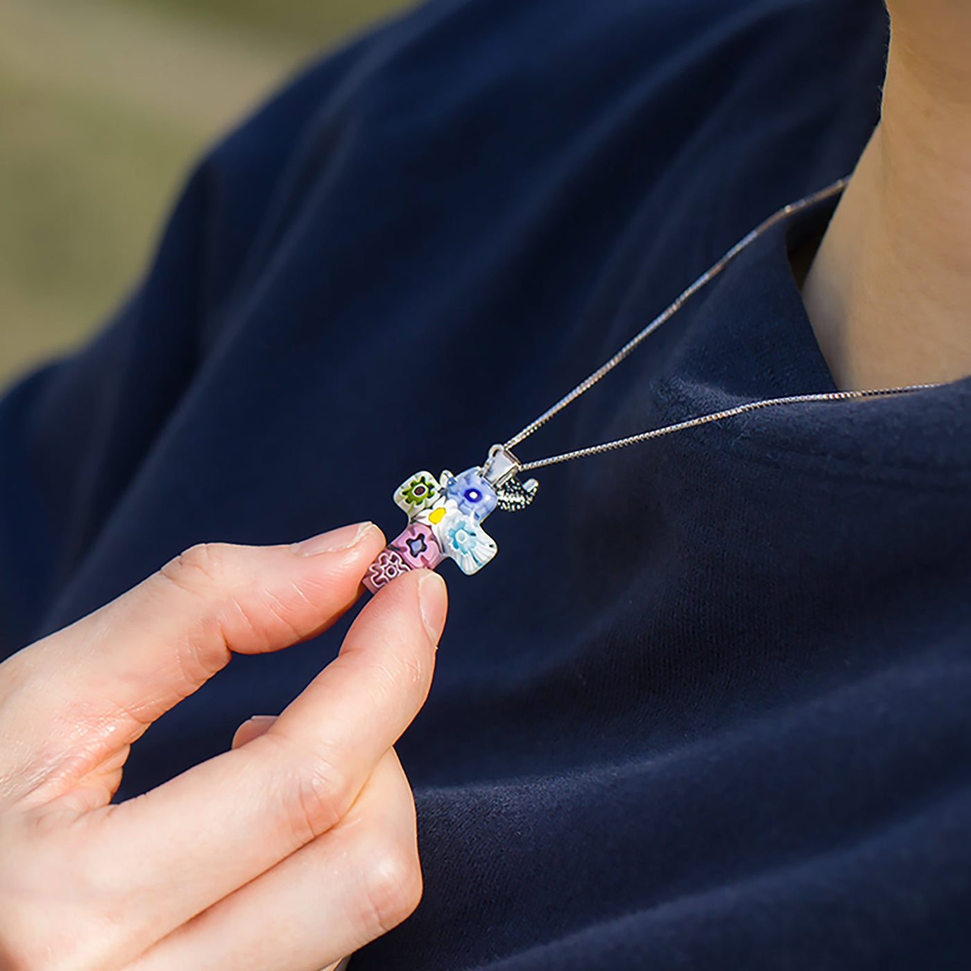 Tiny Cross in Bloom Necklace - 1mm 925 Sterling Silver [Free upgrade] - Pendant Necklace