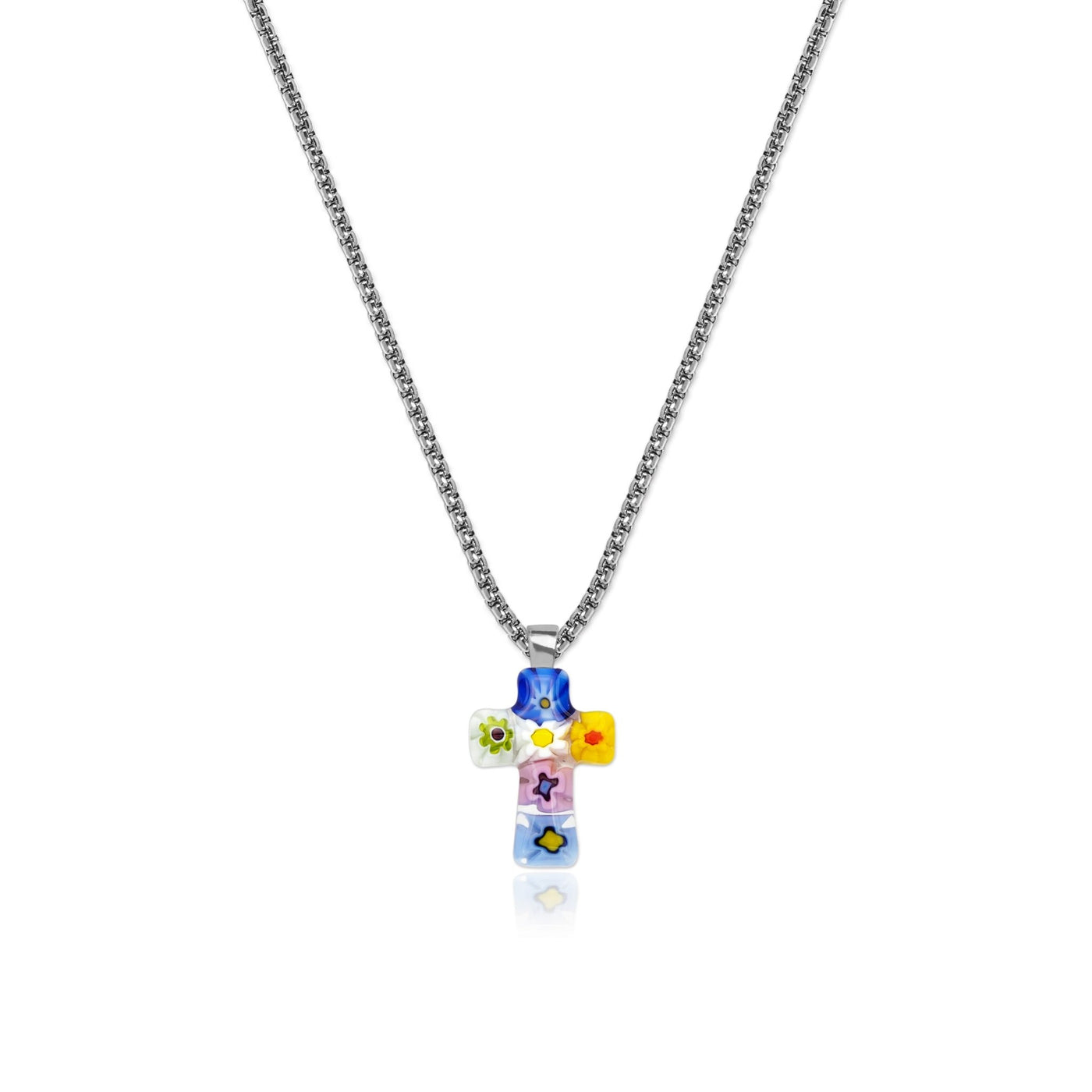 Tiny Cross in Bloom Necklace - 1mm 925 Sterling Silver [Free upgrade] - Pendant Necklace